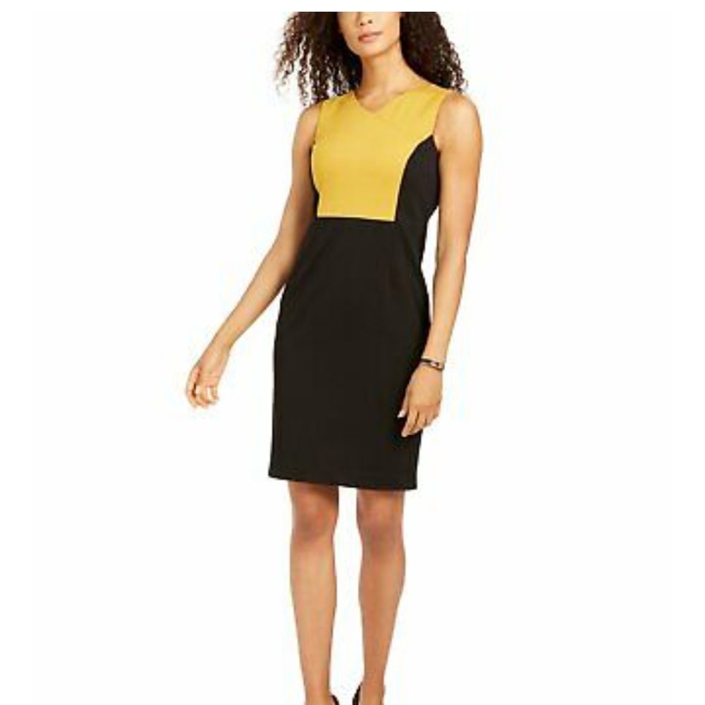Kasper Dijon Colorblock Yellow Sheath Dress